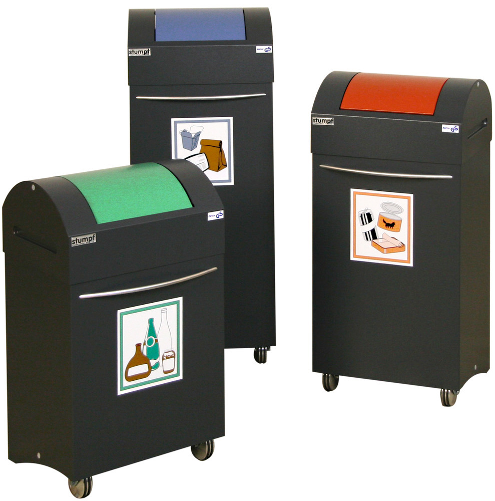 Fire retardant recycling bin, steel, with 2 wheels, 75 litre capacity, anthracite / grey - 1