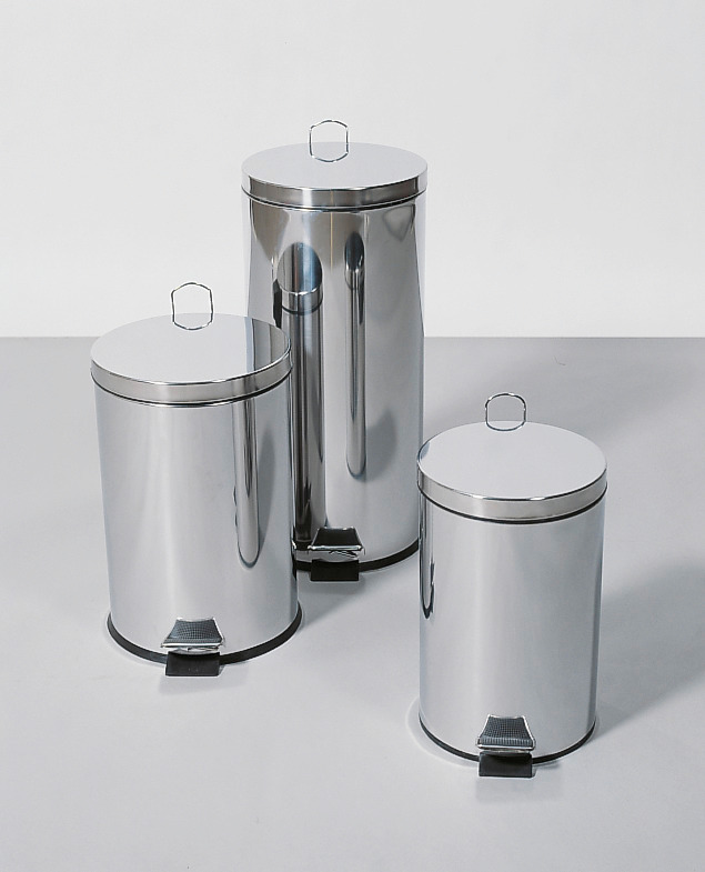 Affaldsbeholder af rustfrit stål, rund, med fodpedal, 12 liters volumen - 1
