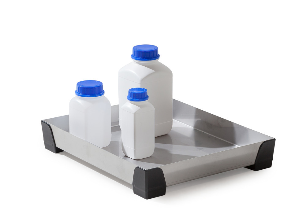 Spill tray for small containers pro-line in stainless steel, no perf sheet, 15 litres, 500x600x95 - 2