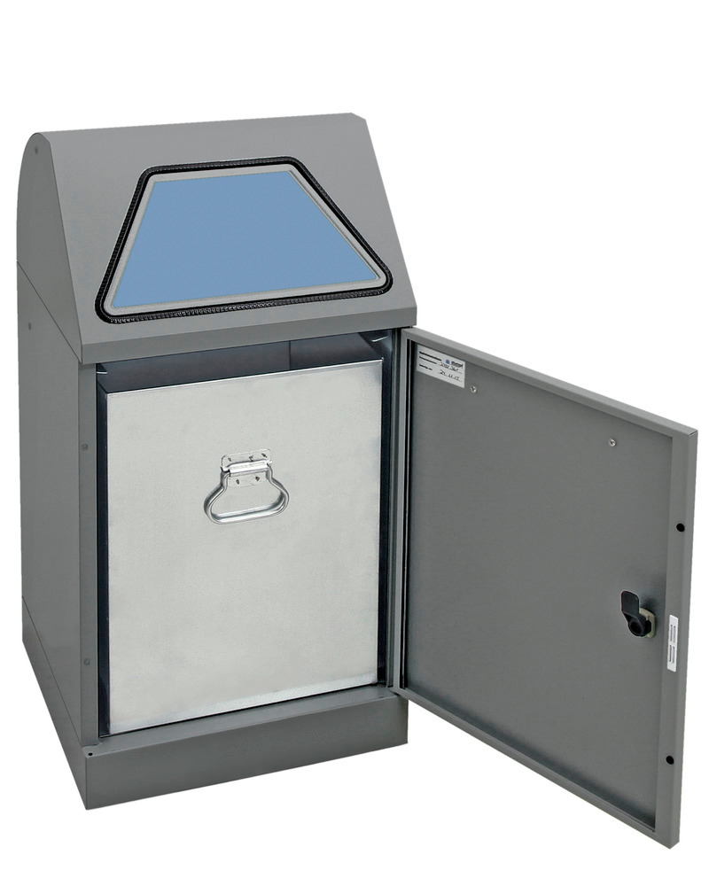 Coletor para reciclagem ignífugo, manual, recipiente interior galvan., 75 litros, cinza/cinza - 1