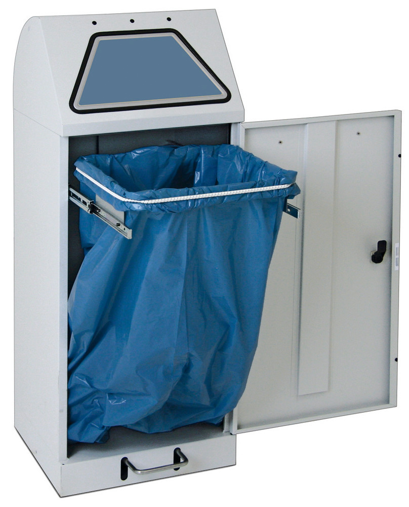 Fire-retard. recyclable mat. cont., hand operated, hoop for waste sack, 75 litre volume, grey/grey - 1