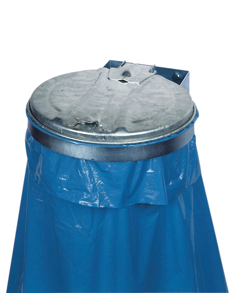 Suporte de parede para sacos de resíduos, corpo e tampo em aço galvanizado, 510x400x120 mm