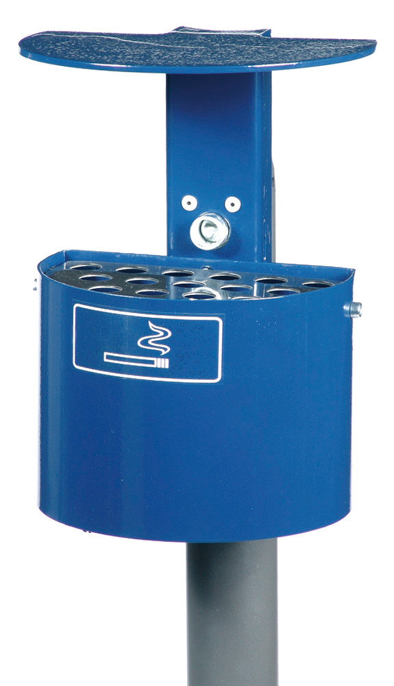 Askfat med skyddskåpa av varmförzinkad stålplåt, volym 2 liter, halvrunt, koboltblå - 1