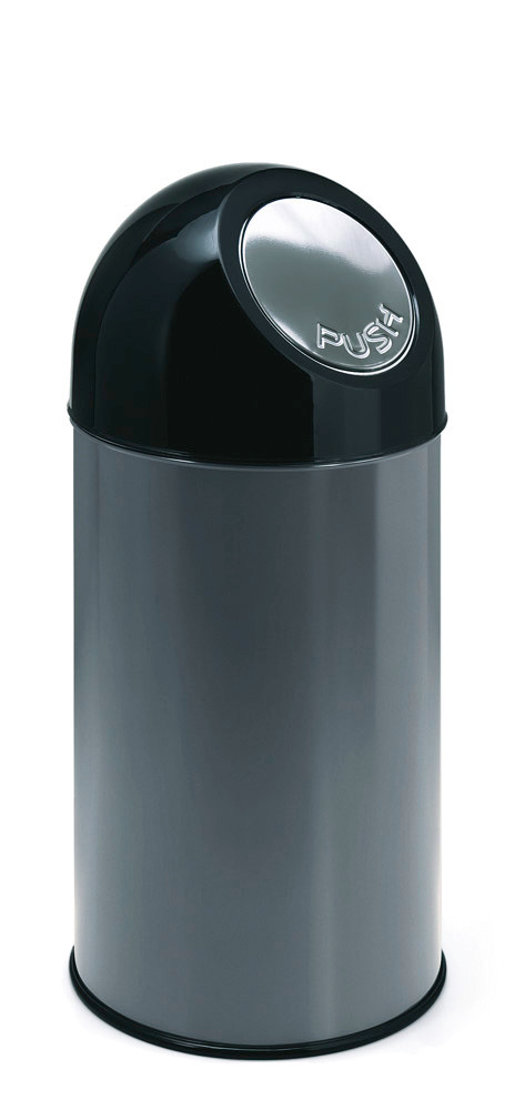 Papelera para residuos push en acero, volumen de 30 litros, con recipiente interior, grafito - 1