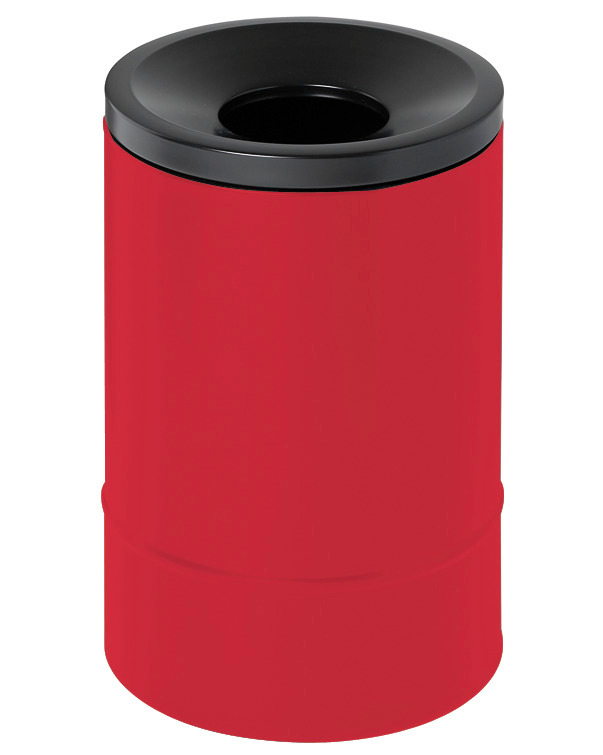 Corbeille antifeu, 15 litres, en acier, rouge avec couvercle noir - 1