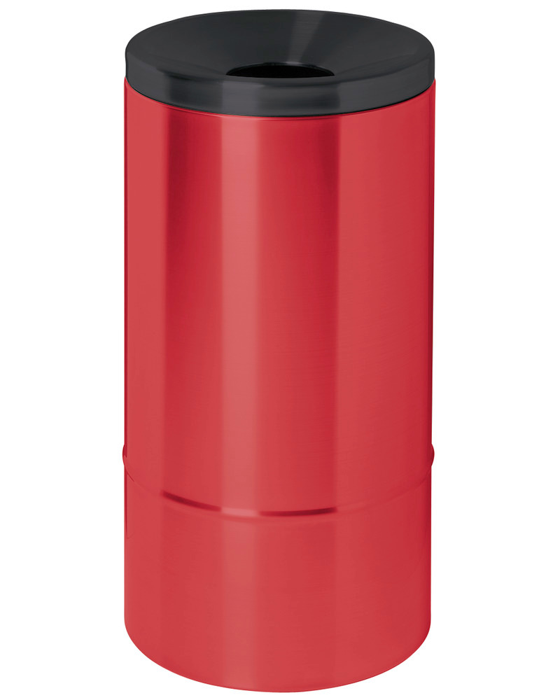 Selbstlöschender Papierkorb, 50 Liter, Stahl, rot mit schwarzem Deckel - 1