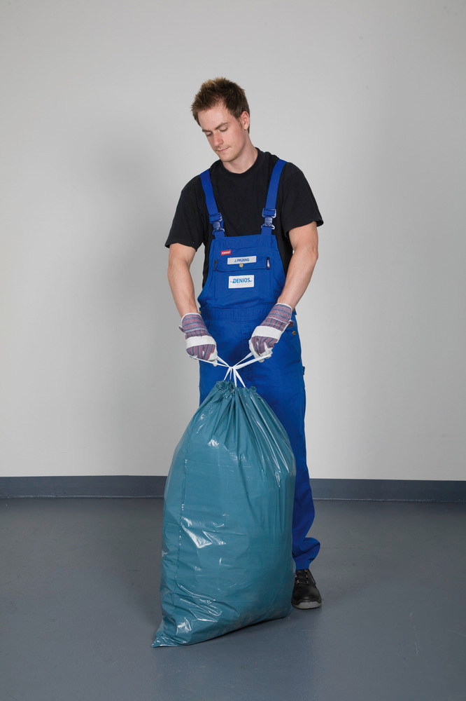 Pytle na odpad z polyethylenu (PE), modré, s bílým stahovacím páskem, objem 120 litrů, 250 kusů - 2