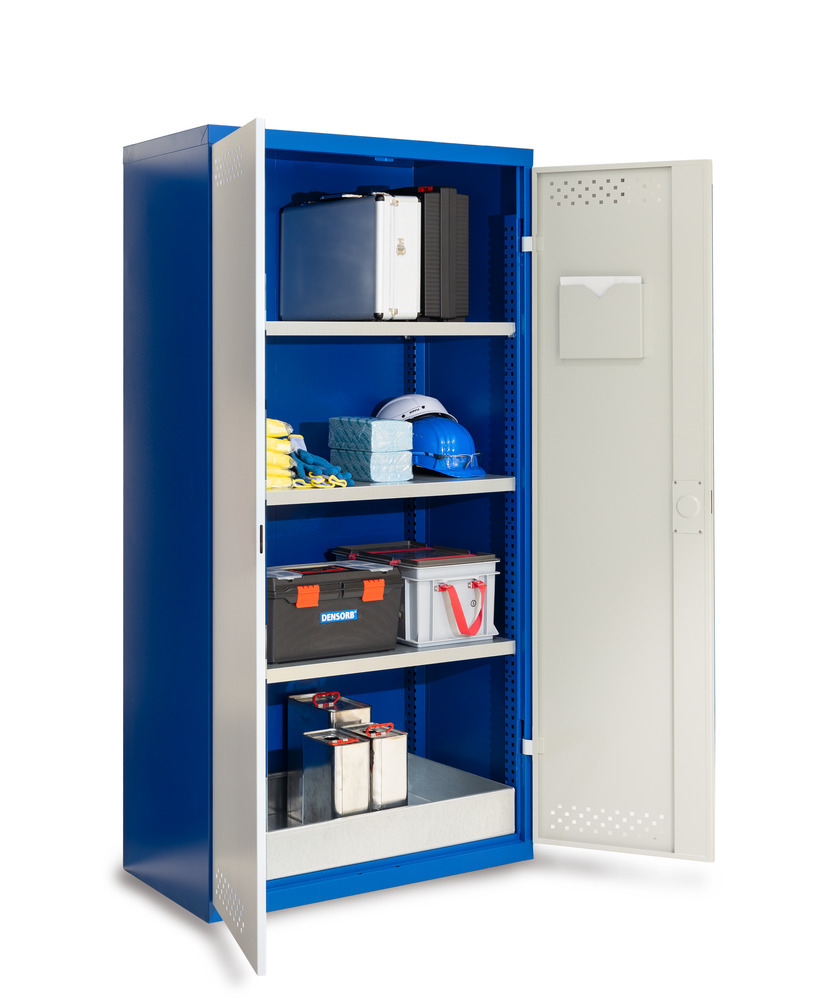 Armario para químicos, con puertas batientes, cubeto inferior y 3 estantes: Systema Easy CS 103 - 1