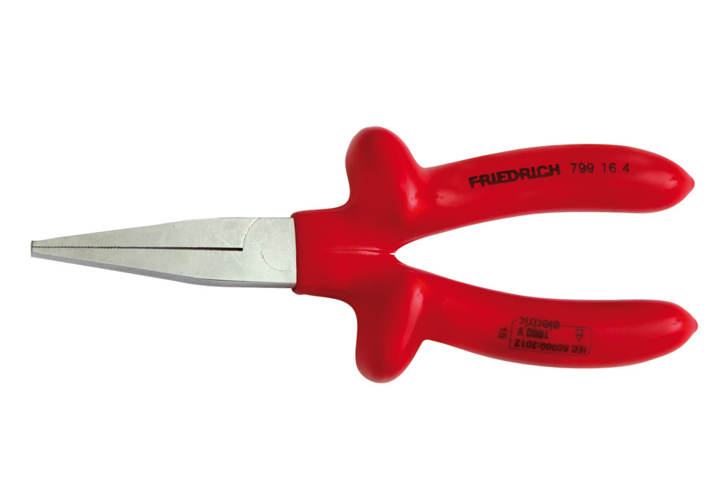 Langbeck flat nosed pliers, 160 mm, chrome-plated tool steel, dip insulated 1000 V