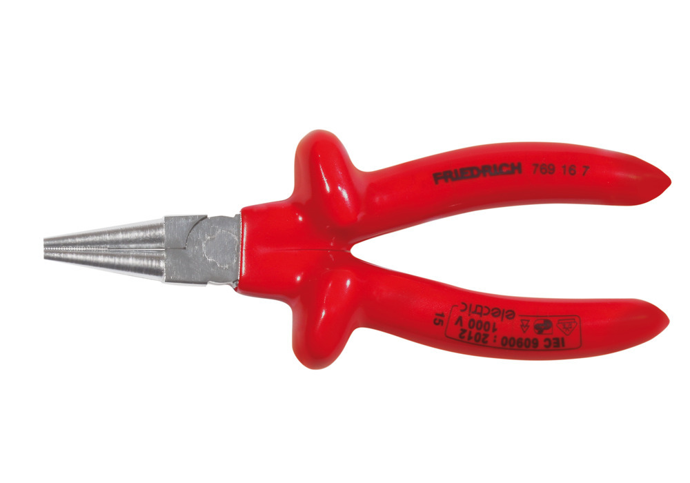 VDE round nosed pliers, 160 mm, chrome-plated tool steel, dip insulated 1000 V