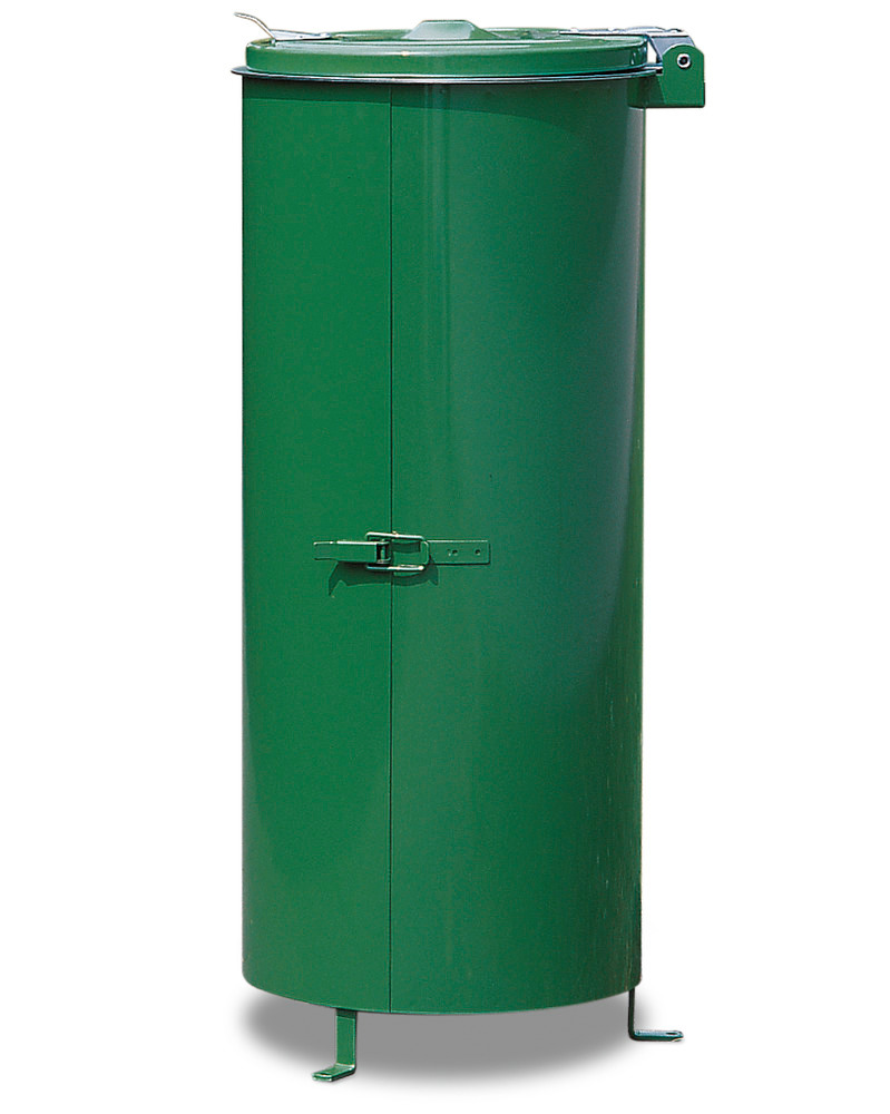 Abfallsammler aus Stahl, verzinkt, mit Klappdeckel und Flügeltür, 110 Liter Volumen, grün - 1