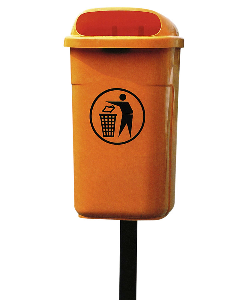 Steel post for waste bin in polyethylene (PE), for setting in concrete, including fitting kit - 1