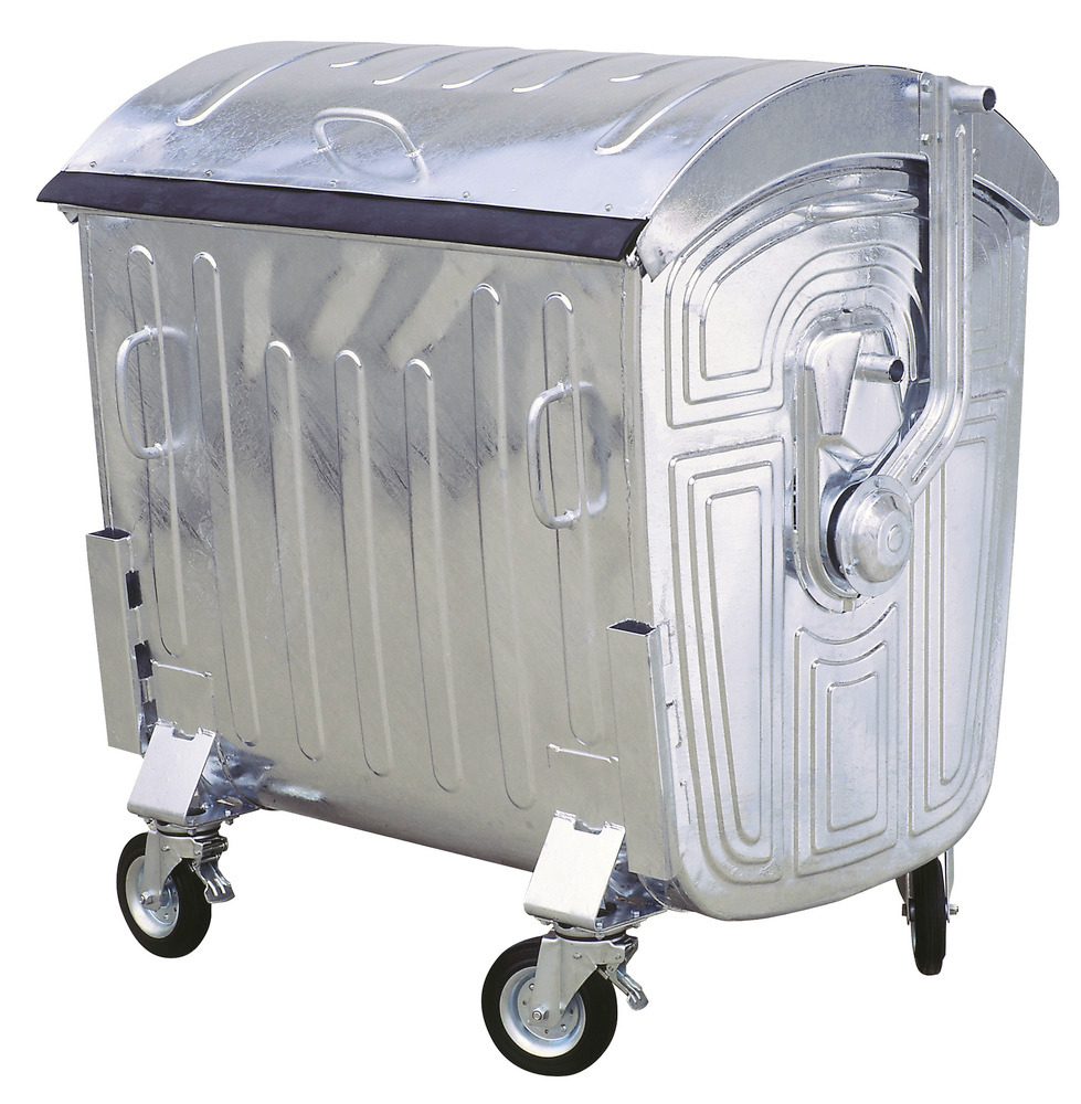 Contenedor de residuos de acero, galvanizado en caliente, volumen de 1100 litros - 1