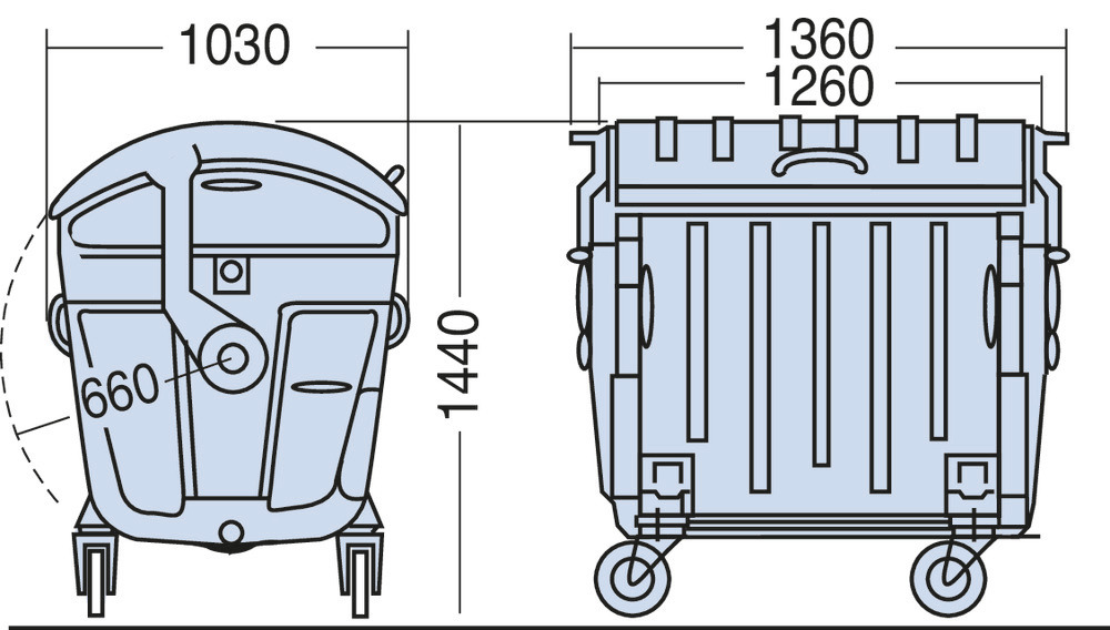 Müllcontainer aus Stahl, feuerverzinkt, 1100 Liter Volumen - 2
