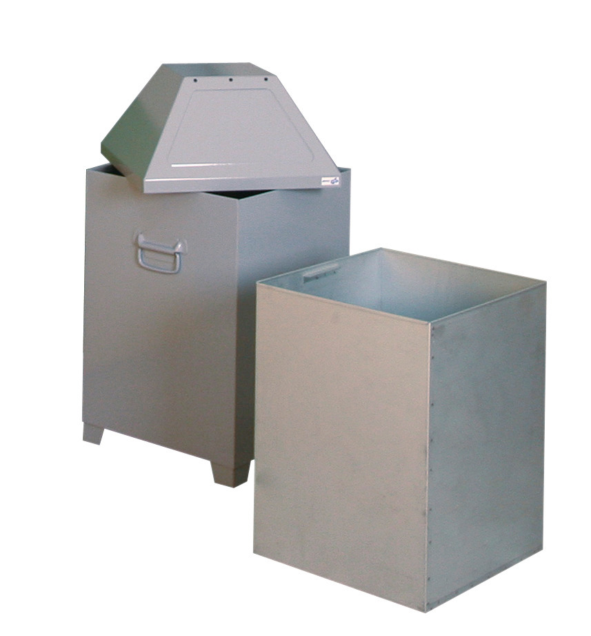 Abfallbehälter AB 100 aus Stahlblech, selbsttätig schließende Klappe, 95 Liter Vol., hellsilber