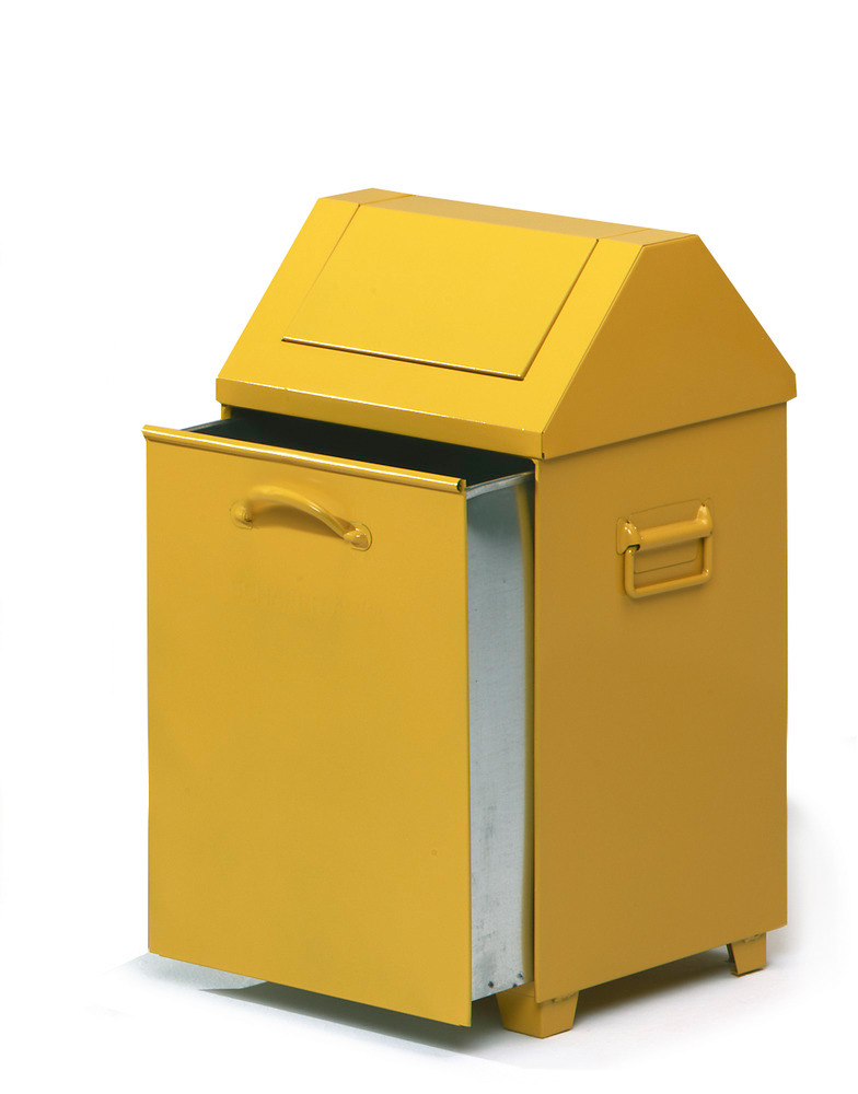 Pojemnik na odpady AB 100-V z blachy stalowej, samoczynnie zamykająca się klapa, poj. 95 l, żółty - 1