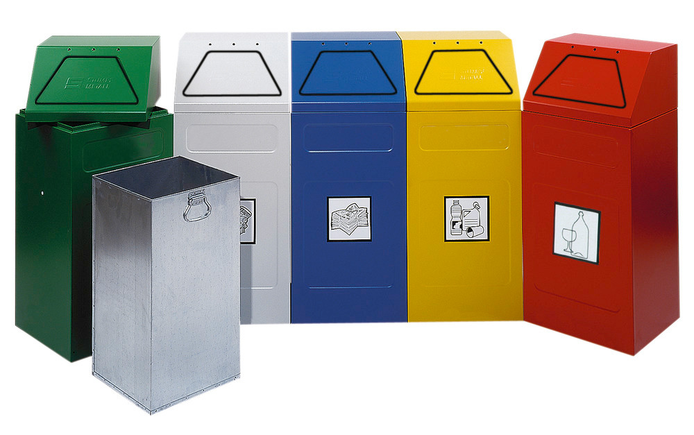 Fire retardant waste separation container AB 65-B, steel, inner bin, stationary, 65 ltre, yellow - 1
