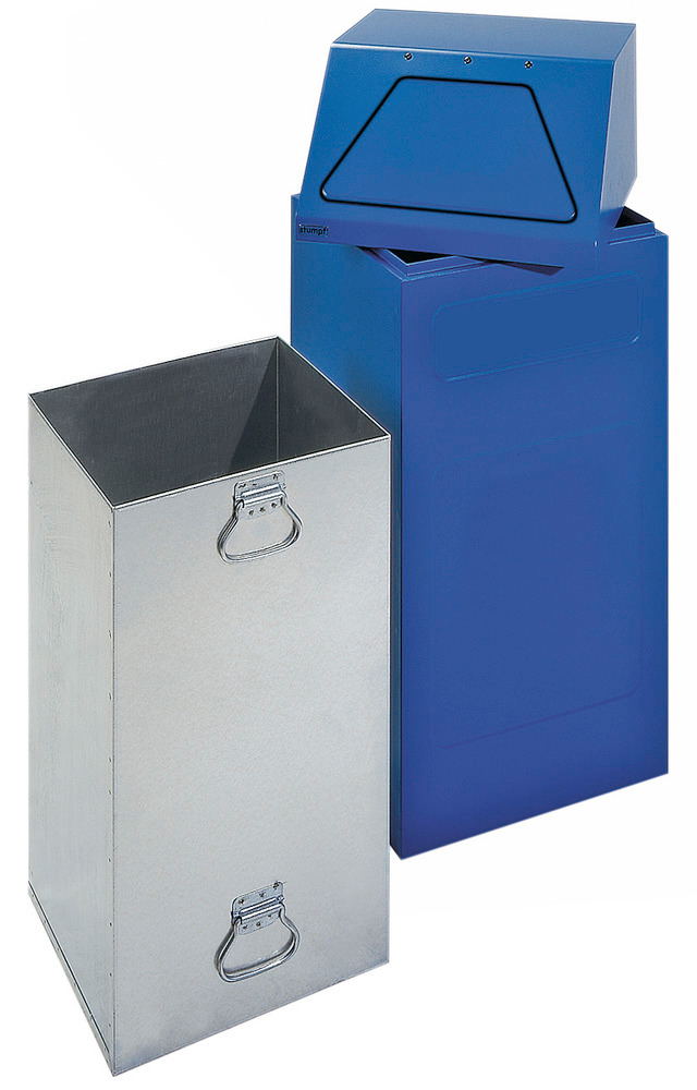 Brandhämmande återvinningskärl AB 65-B av stål, med uttagbar innerbehållare, blå - 1