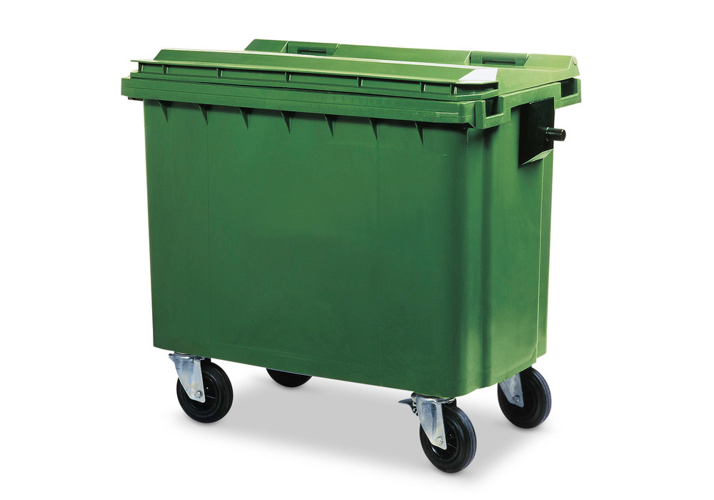 Grote afvalbak van polyethyleen (PE), inhoud 500 liter, groen - 1