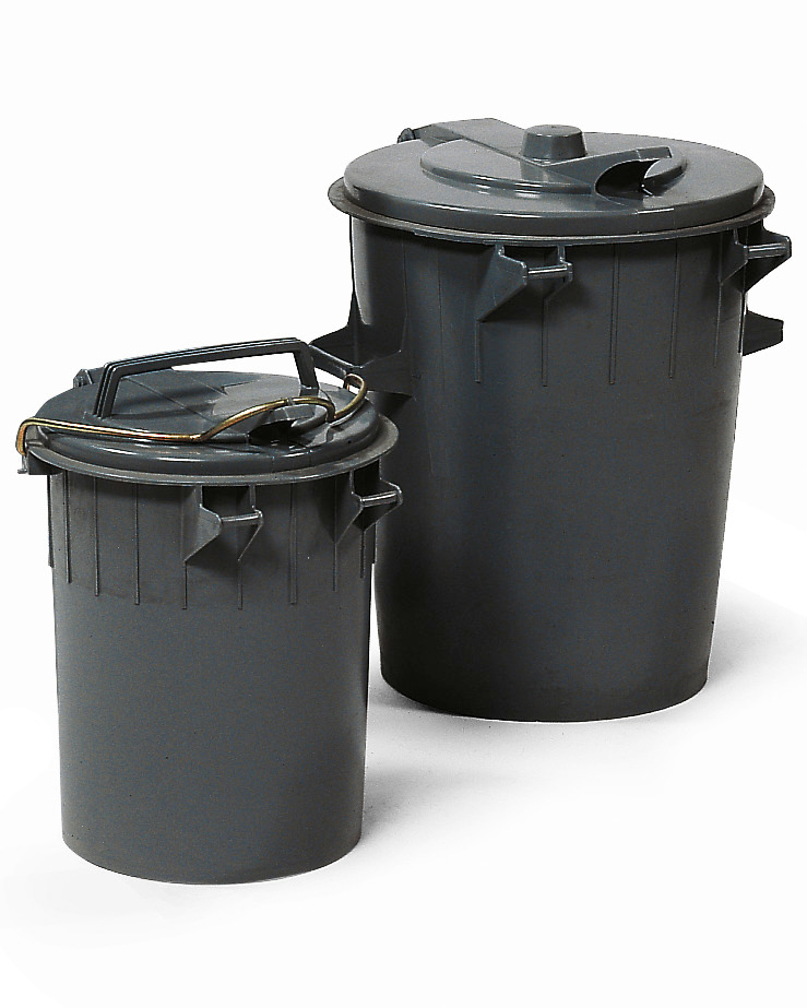 Round dustbin, polyethylene, with lid, 35 litre capacity, black - 1