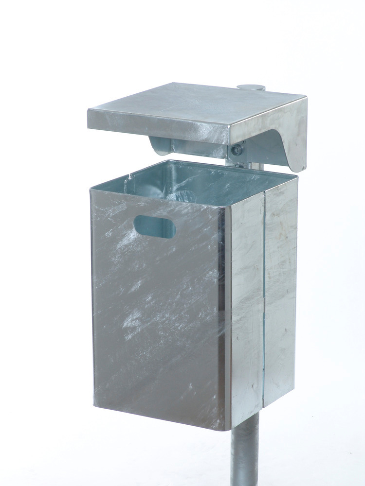 Waste bin in steel, with protective cover, 40 litre capacity, galvanised - 1