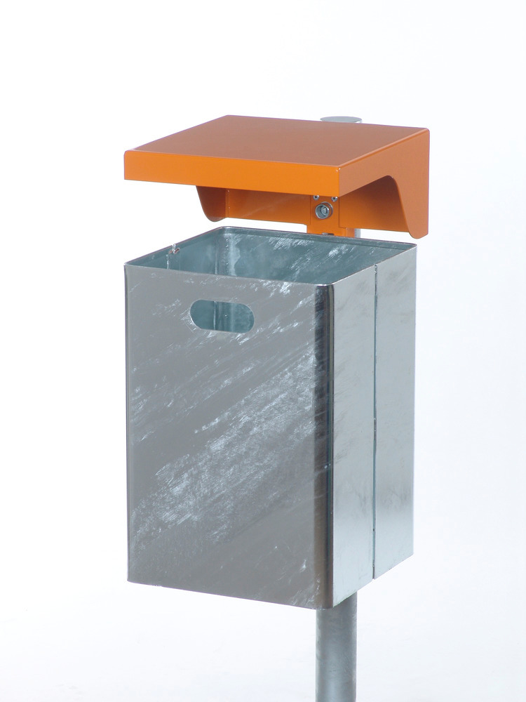 Abfallbehälter aus Stahl, mit Wetterschutzhaube, 40 Liter Volumen, orange - 1