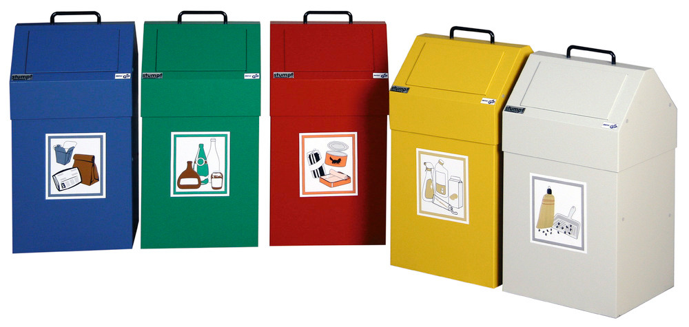 Feuerhemmender Wertstoffsammler AB 45-S, Stahl, Aufnahmevorrichtung für Abfallsäcke, stationär, gelb - 1