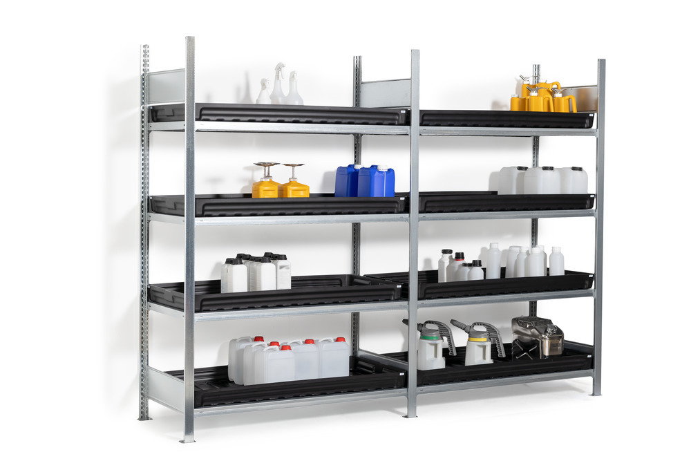 Hazmat small container rack, extension unit, 4 plastic spill trays,1312 x 437 x 2000 mm - 3