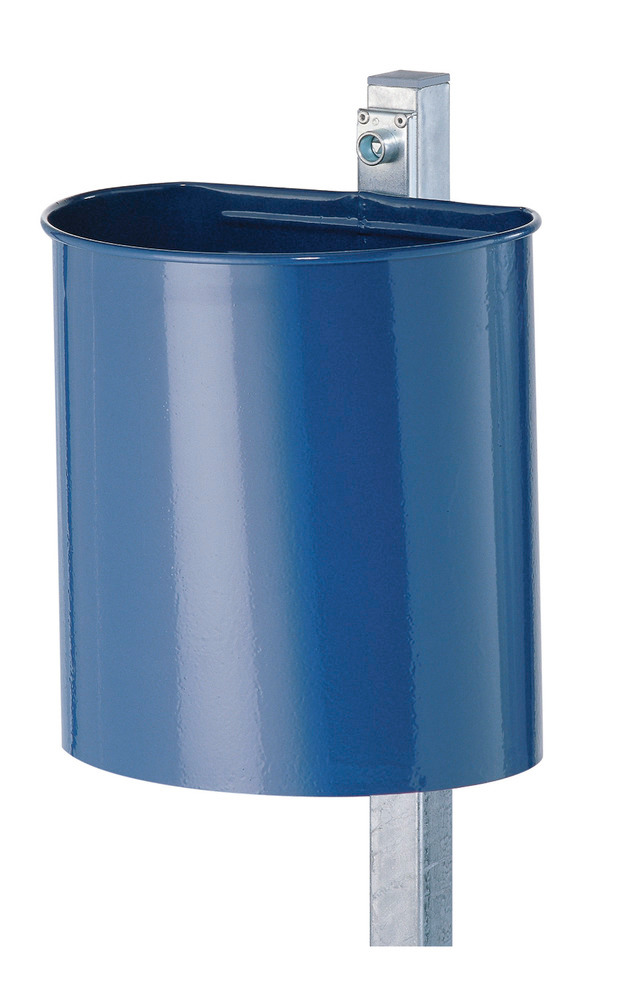 Waste bin, painted steel, closed design with wall mounting bracket, 20 litre capacity, blue