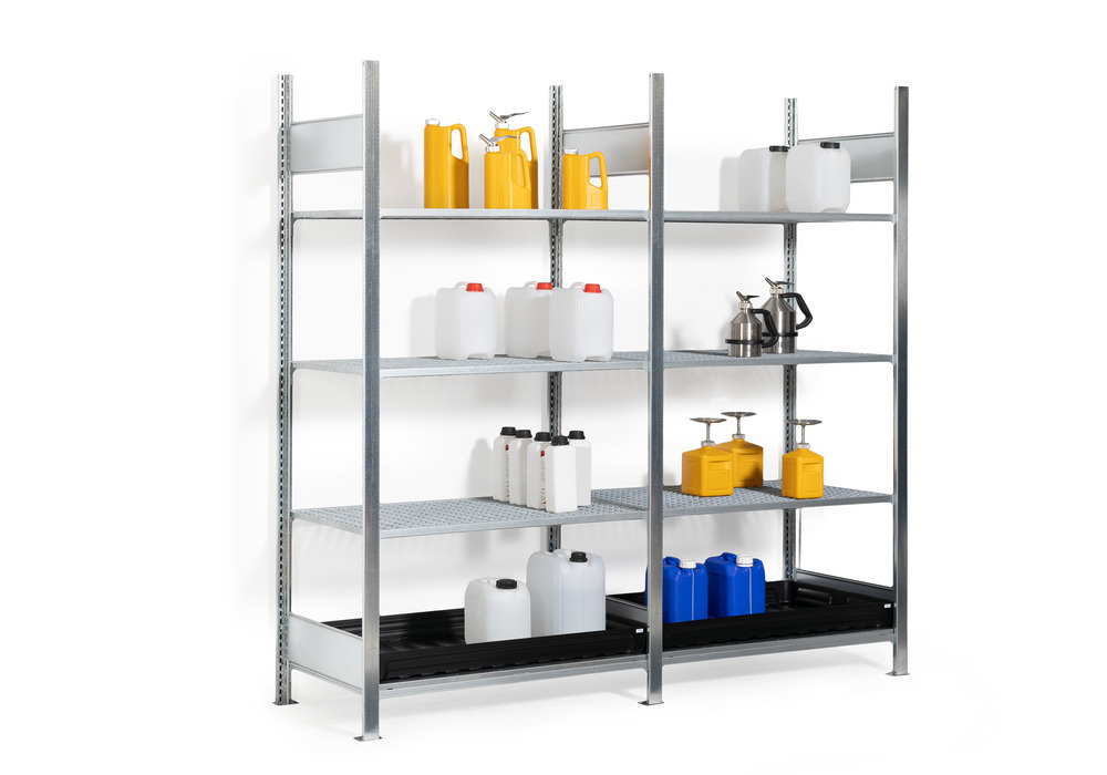 Hazmat small container rack, basic unit, 3 grids, PE spill tray,1060 x 437 x 2000 mm - 3