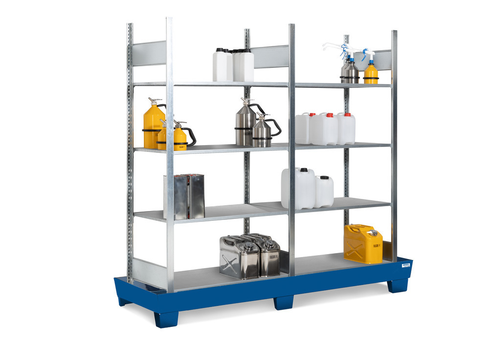 Containment shelving RPF 2060 for flammable substances, painted spill pallet, 8 galvanised shelves