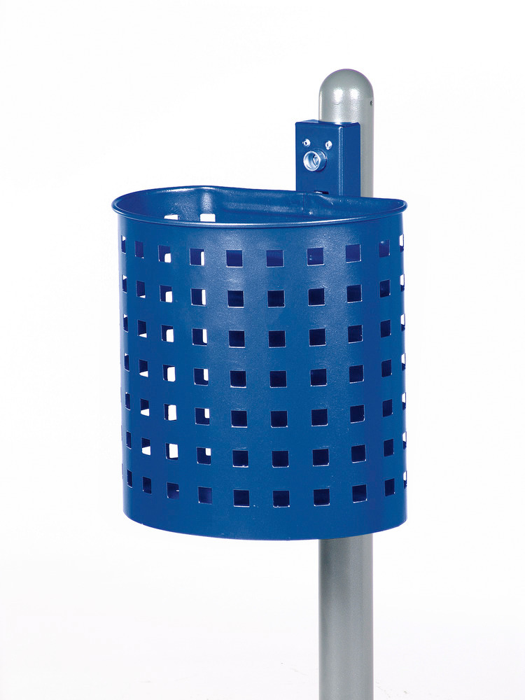 Waste bin, painted steel, perforated design with wall mounting bracket, 20 litre capacity, blue - 1