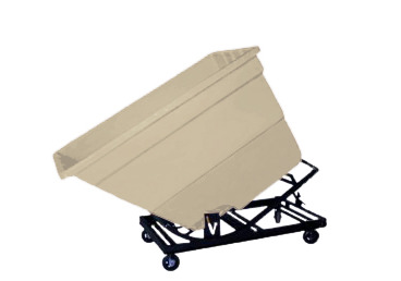 Self Dumping Hopper - Poly - 1.1 yd w Casters - Natural - Dumps up to 40 degrees - Steel Tube Frame - 1