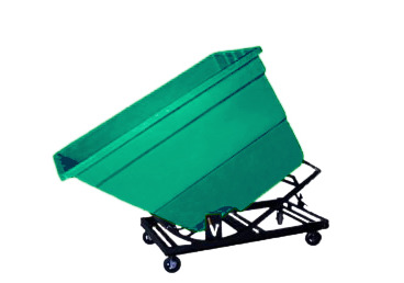 Self Dumping Hopper - Poly - 1.1 yd with Casters - Green - Dumps up to 40 degrees - Steel Tube Frame - 1