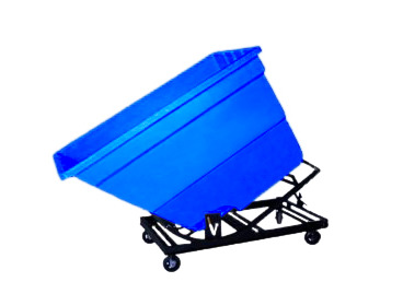 Self Dumping Hopper - Poly - 1.1 yd with Casters - Blue - Dumps up to 40 degrees - Steel Tube Frame - 1