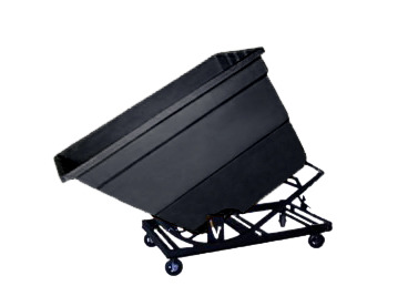 Self Dumping Hopper - Poly - 5/8 yd with Casters - Black - Dumps up to 40 degrees - Steel Tube Frame - 1