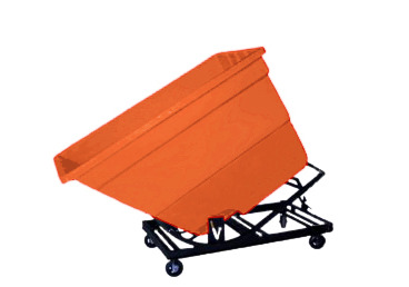 Self Dumping Hopper - Poly - 5/8 yd with Casters - Orange - Dumps up to 40 degrees - Steel Tube Frame - 1