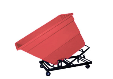 Self Dumping Hopper - Poly - 5/8 yd without Casters - Red - Dumps up to 40 degrees - Steel Tube Frame - 1