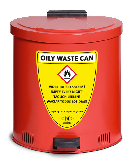 Sikkerhets-avfallsbøtte, 50 liters volumen, stål, rød - 1