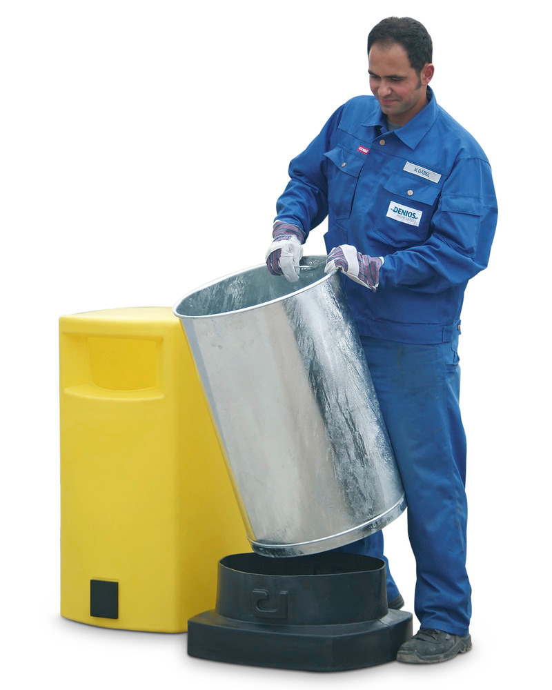 Affaldsbeholder af PE, med galvaniseret indvendig beholder, 120 liter, gul beholder, sort sokkel - 3