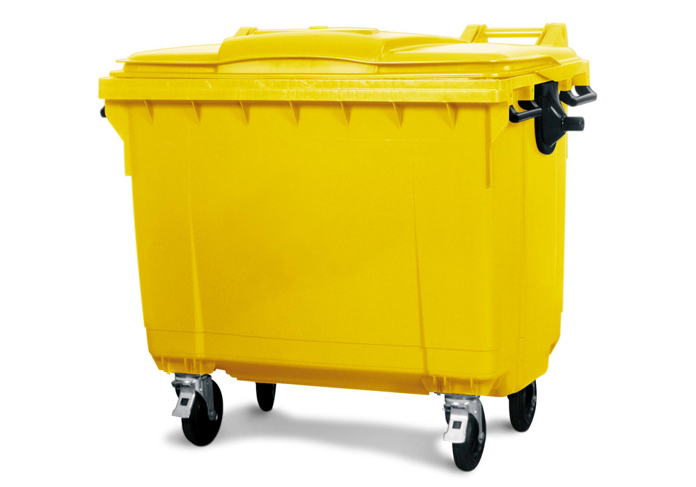 Grote afvalbak van polyethyleen (PE), inhoud 660 liter, geel - 1