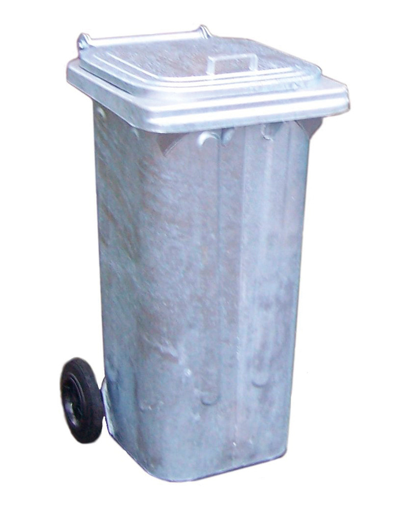 Mobile large waste bins in steel, galvanised, 120 litre volume - 1