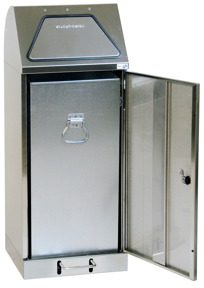 Fire-inhibiting stainless steel recyclable material container, hand operated, galvanised, 120 litre - 1