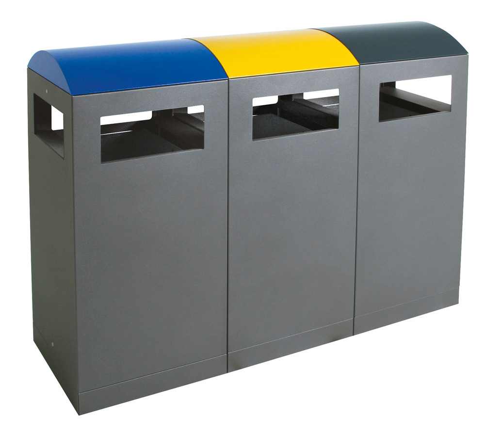 Recyclable material collecting station for outdoor use, 3 x 90 litres, body dark grey - 1