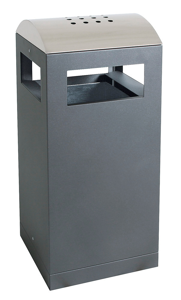 Kombinert askebeger-avfallsbeholder, 90 + 9 liters volum, grå, overdekning av rustfritt stål - 1