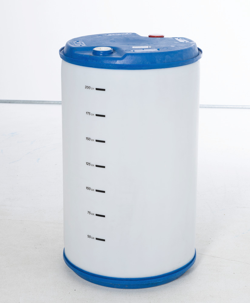 Plastic bung drum with scale, 220 litre, bung thread 2'' coarse and 2” Trisure - 1