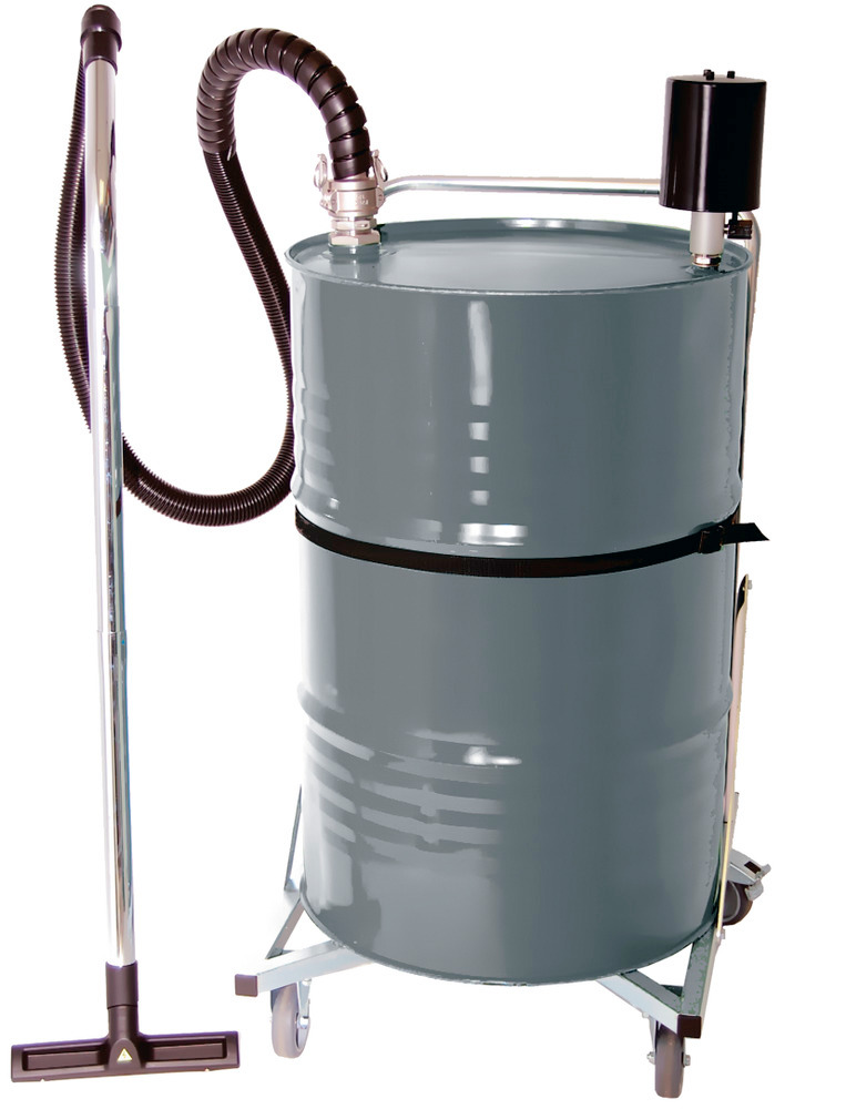 ATEX fluid suction device with pneumatic actuator and 205 litre mobile painted steel container - 1
