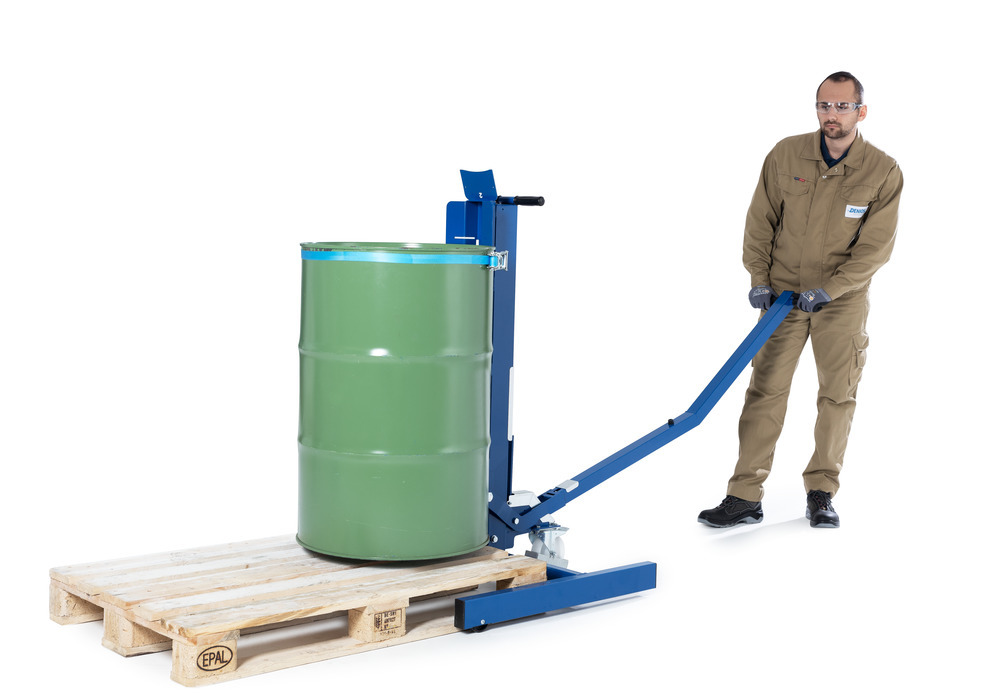 Drum lifter Servo Eco, drum belt, 60 to 220 litre drums, wide chassis, lift height 0-200 mm - 11