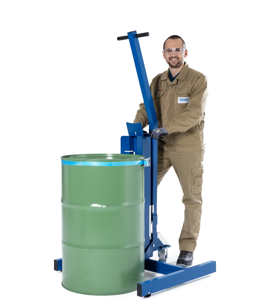 Drum lifter Servo Eco, drum belt, 60 to 220 litre drums, wide chassis, lift height 0-200 mm - 3