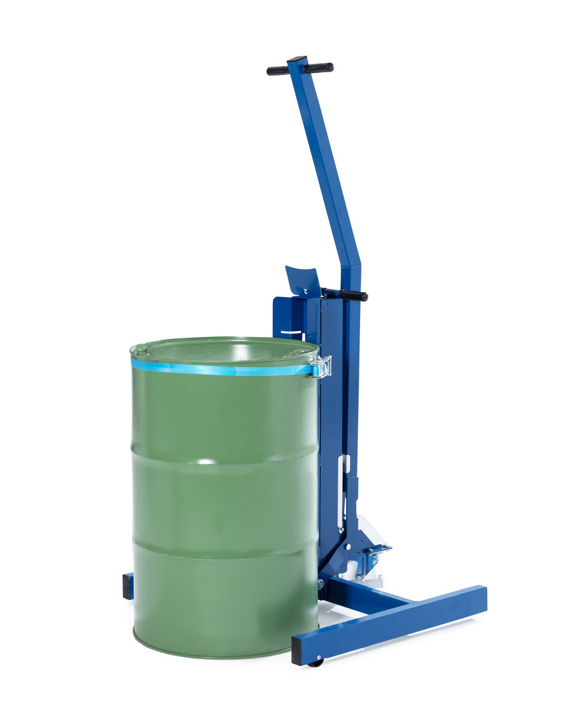 Drum lifter Servo Eco, drum belt, 60 to 220 litre drums, wide chassis, lift height 0-200 mm - 1